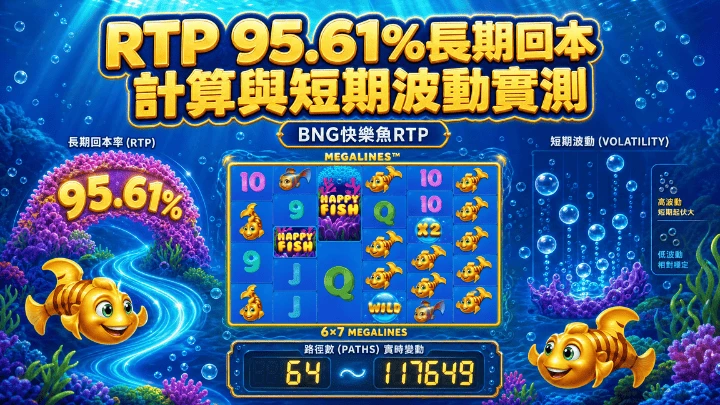 RTP 95.61%長期回本計算與短期波動實測|BNG快樂魚RTP完整解析