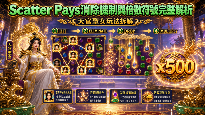 Scatter Pays消除機制與倍數符號完整解析|BNG天宮聖女玩法拆解