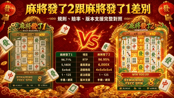 麻將發了2跟麻將發了1差別:規則、賠率、版本支援完整對照