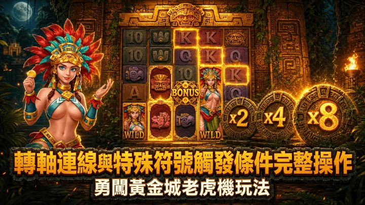 轉軸連線與特殊符號觸發條件完整操作|勇闖黃金城老虎機玩法