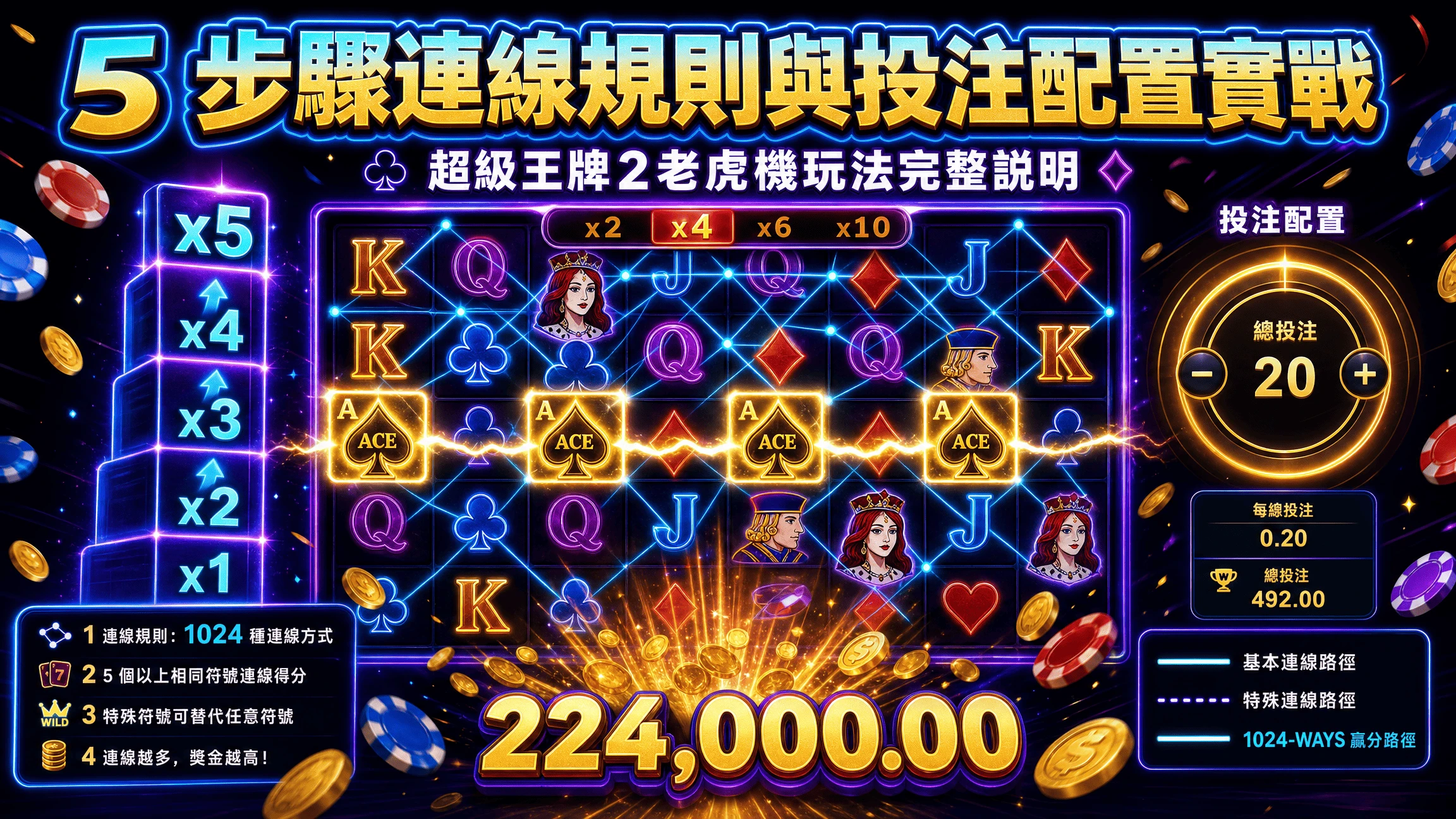 5 步驟連線規則與投注配置實戰|超級王牌2老虎機玩法完整說明