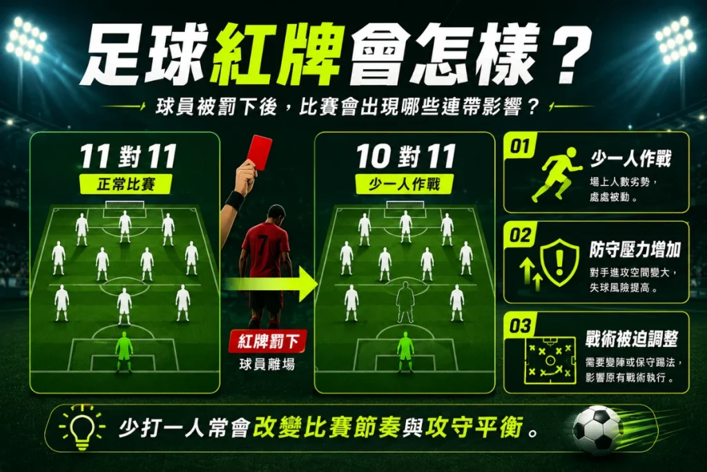 足球紅牌會怎樣說明，介紹球員被罰下後少一人作戰、防守壓力增加與戰術調整影響